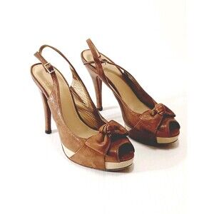 Stuart Weitzman Brown Leather Friller Peep Toe Heels Size 7.5M